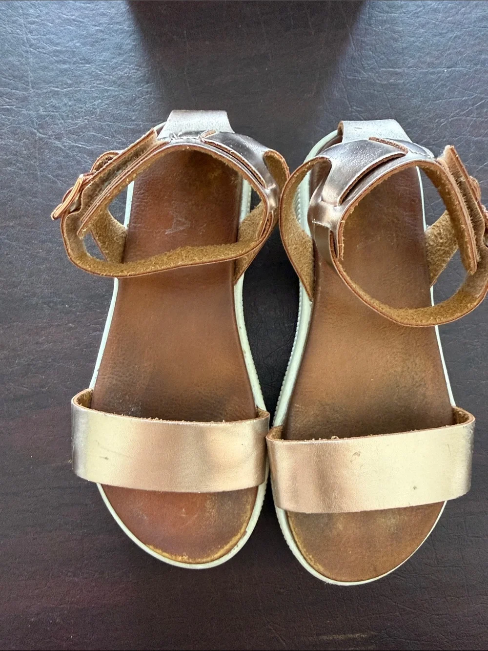 MIA Girls Metallic Rose Gold and Brown Ankle Strap Sandals Size 1